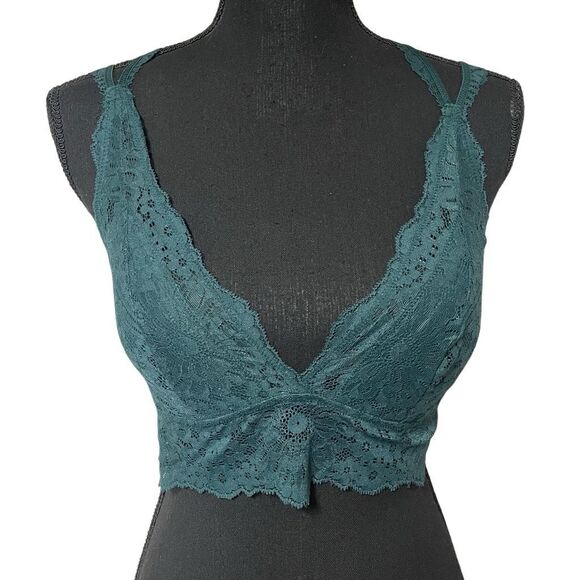 Aerie Deep Forest Green Fa La Lace Padded  Strappy Bralette N0344 - Picture 3 of 6